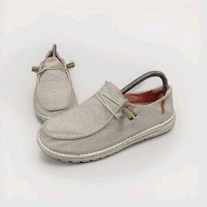 Hey Dude Womens 9‎ Wendy Chambray White Nut Slip On Walking Comfort Shoes